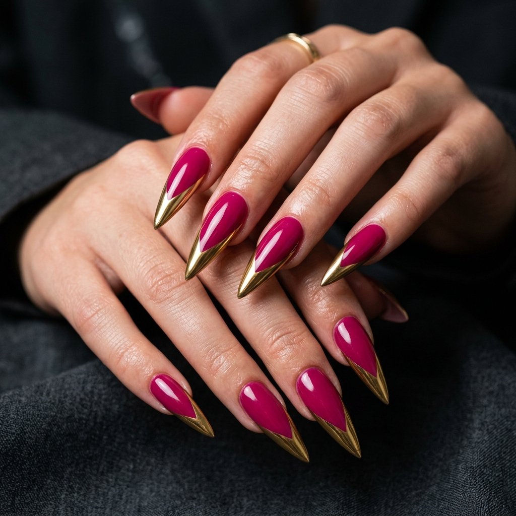 Pink and Gold Stiletto Nail Designs