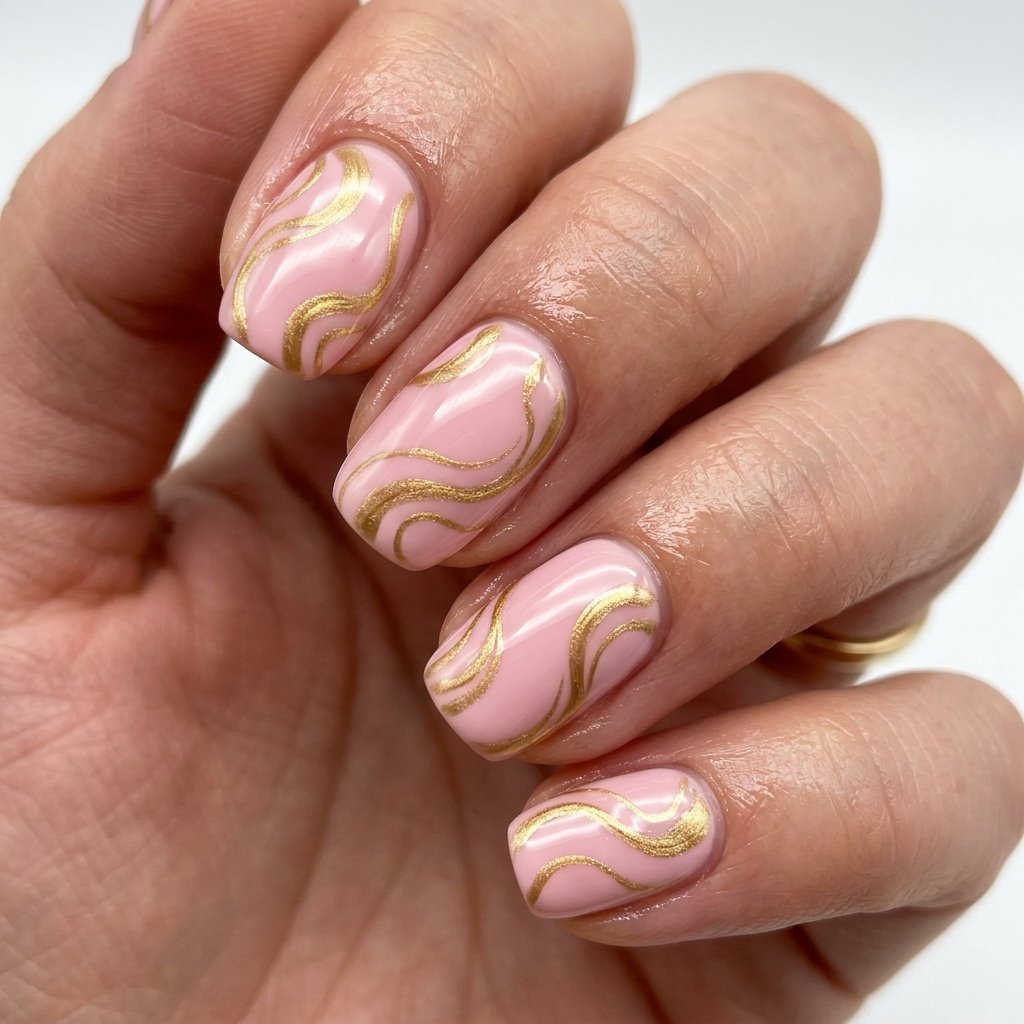 Pink and Gold Swirl Nail Designs