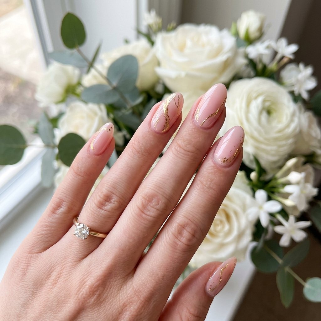 Pink and Gold Wedding Nail Designs