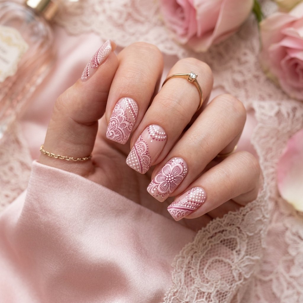 Romantic Pink Lace and Dotted Art