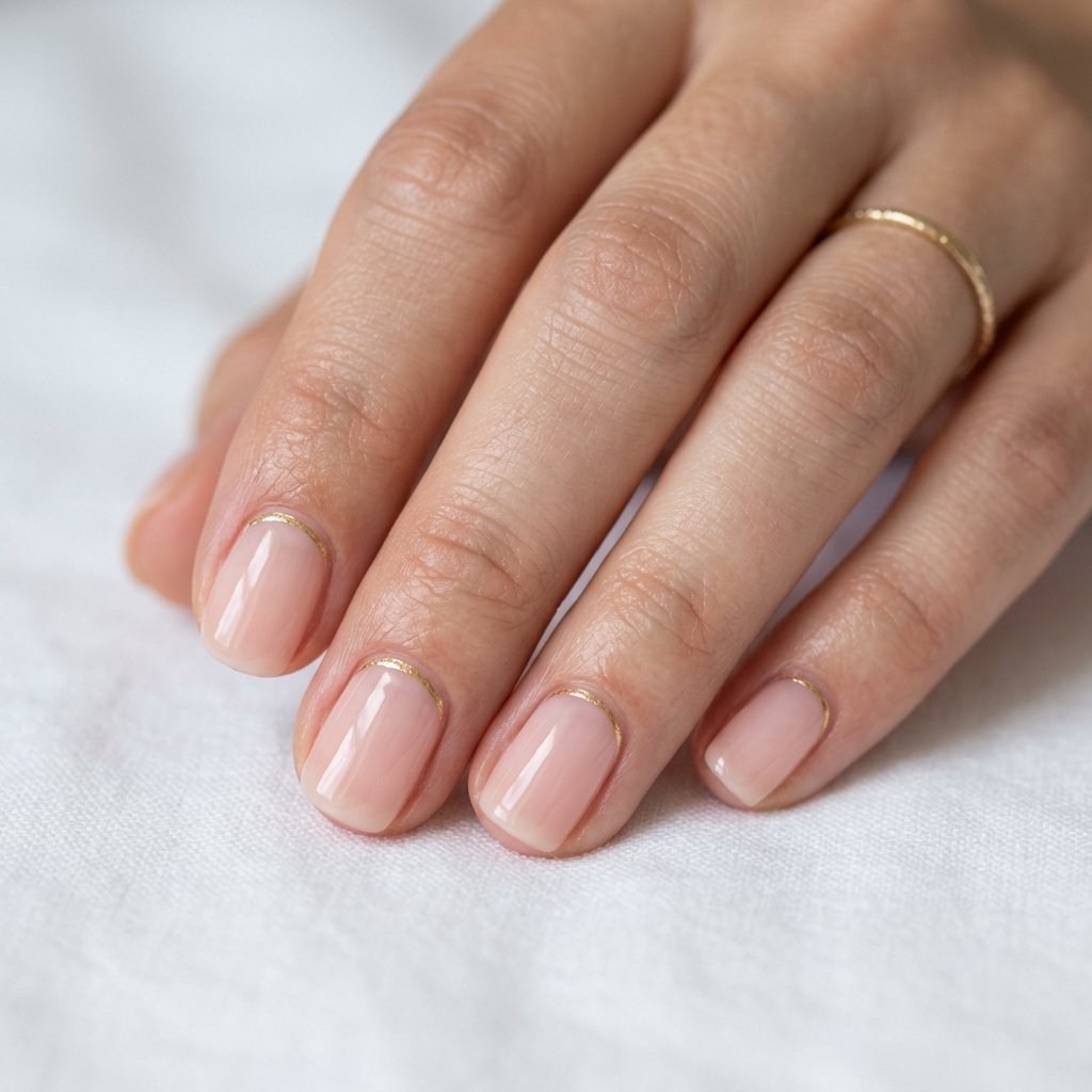 Pink Nude and Gold Minimalist Nail Designs
