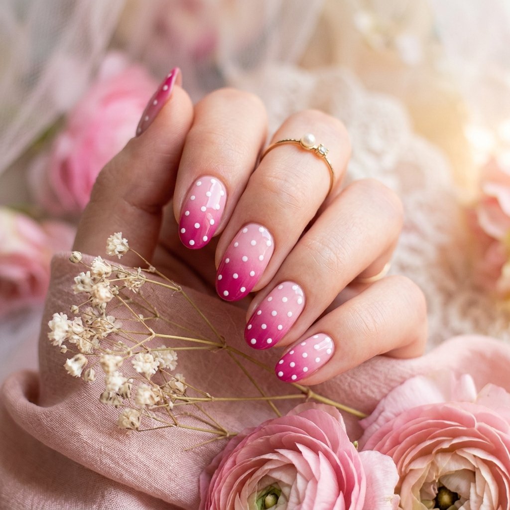 Gradient Pink Ombre with White Dots
