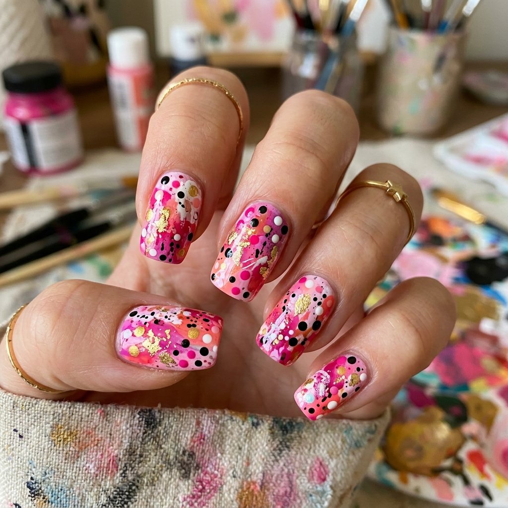 Abstract Pink Splatter and Dot Mashups