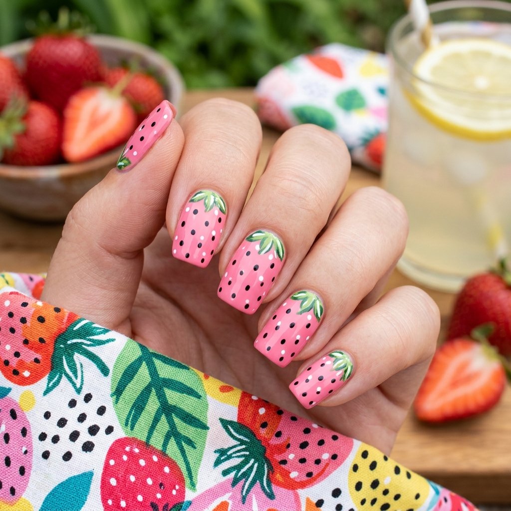 Stylized Pink Strawberry Fruit Designs
