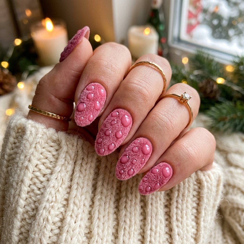 Textured Pink Velvet and Smooth Dots