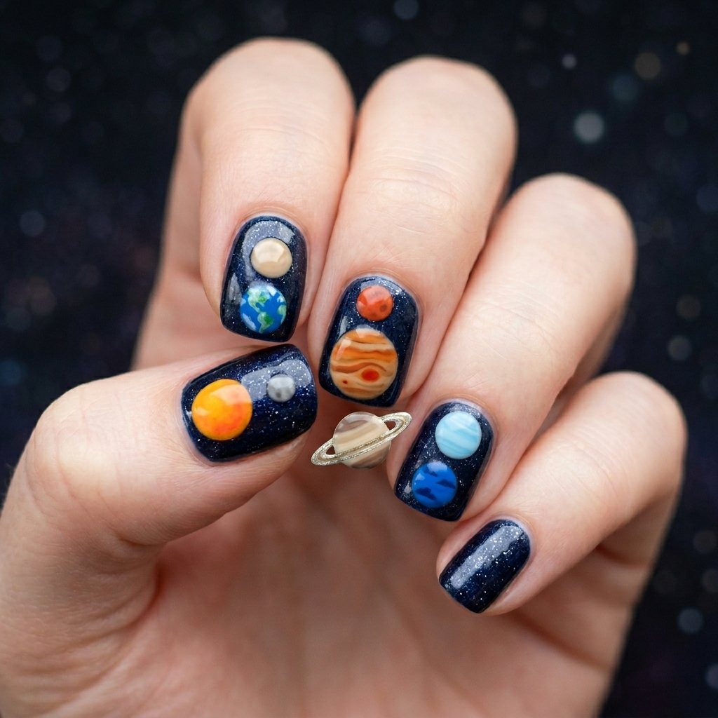 32 Galaxy Nails Ideas: Master the Aesthetic of the Cosmos 7 Planetary Alignment Art Idea