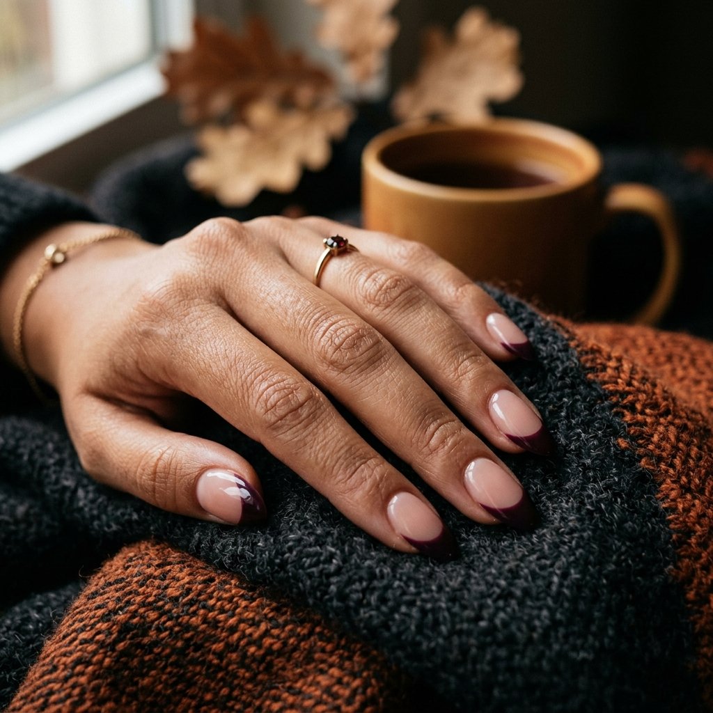 35 Fall French Tip Nails Ideas That Are Trending This Autumn Season 2026 15 Moody Plum French Tip Nails