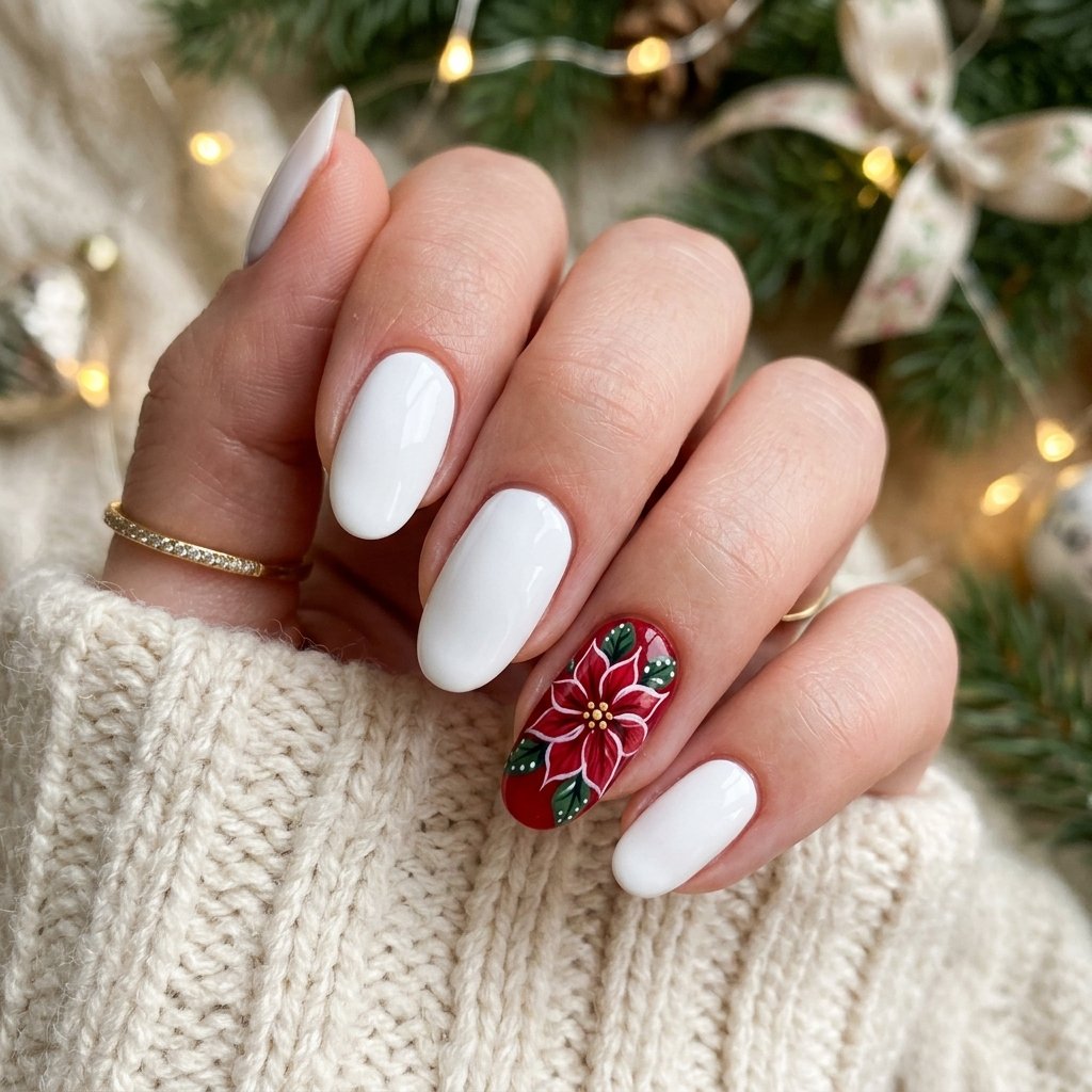 35 Red and White Christmas Nails Ideas to Inspire Your Holiday Look 24 Poinsettia Nail Art in Red and White