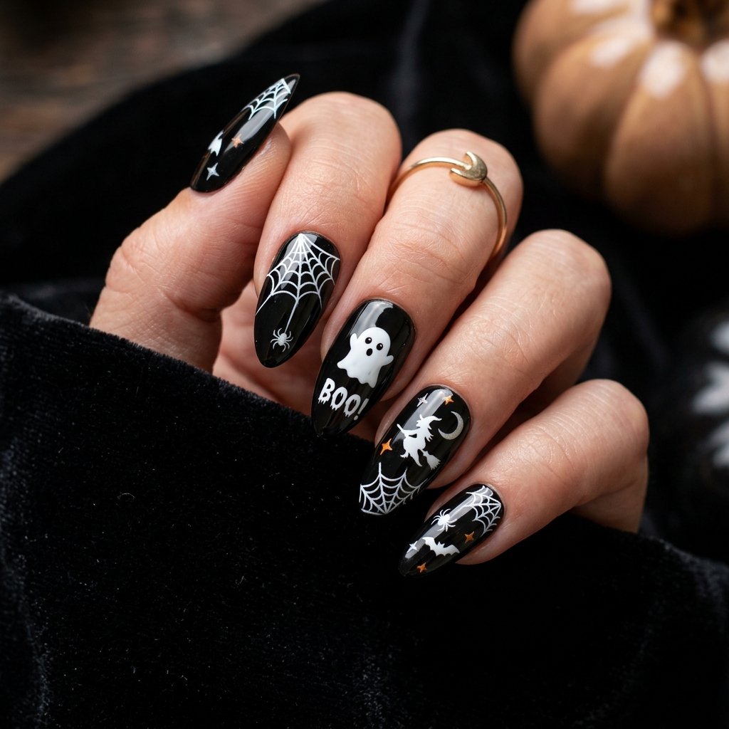 35 Black Halloween Nails Ideas — Spooky, Sleek & Creative 33 Black Press On Halloween Nails Ideas
