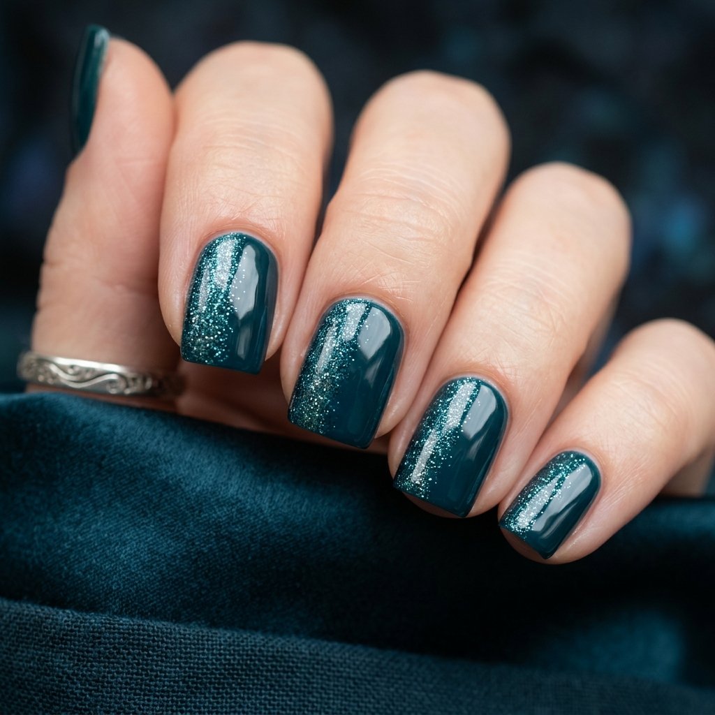 34 Best Dark Teal Nails Ideas: Elegant Colors to Try Now 26 Subtle Shimmering Vertical Ombre