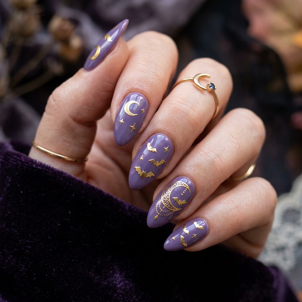 35 Purple Halloween Nails Ideas That Steal the Spotlight 2026 23 Purple Almond Nails Halloween Ideas