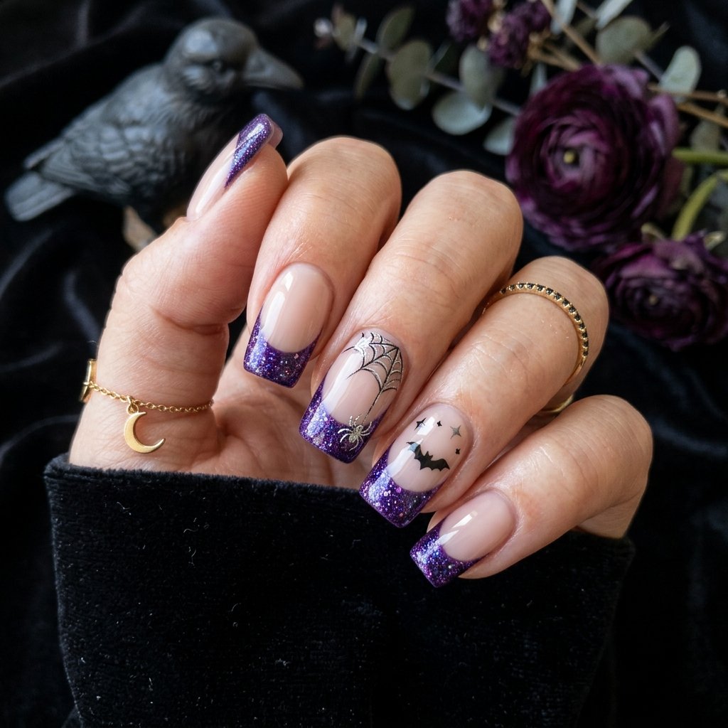35 Purple Halloween Nails Ideas That Steal the Spotlight 2026 17 Purple French Tip Halloween Nails Ideas