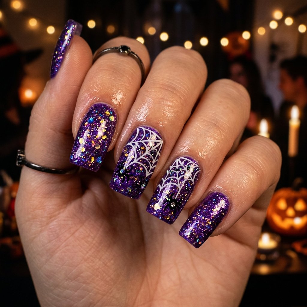 35 Purple Halloween Nails Ideas That Steal the Spotlight 2026 3 Purple Glitter Halloween Nails Ideas