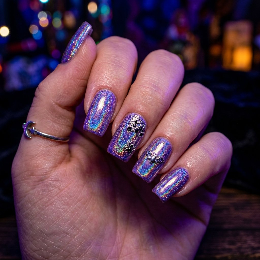 35 Purple Halloween Nails Ideas That Steal the Spotlight 2026 20 Purple Holographic Halloween Nails Ideas