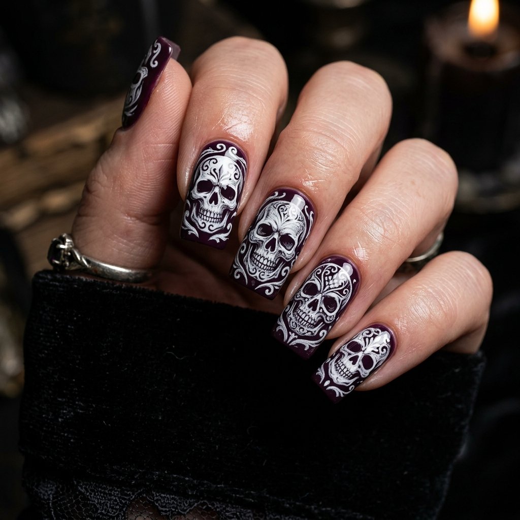 35 Purple Halloween Nails Ideas That Steal the Spotlight 2026 13 Purple Skull Nails Ideas