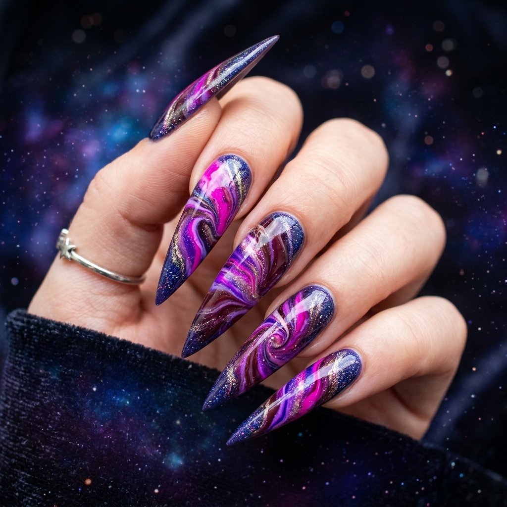 32 Galaxy Nails Ideas: Master the Aesthetic of the Cosmos 4 Purple Supernova Swirl Idea