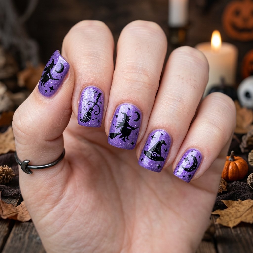 35 Purple Halloween Nails Ideas That Steal the Spotlight 2026 11 Purple Witch Nails Ideas