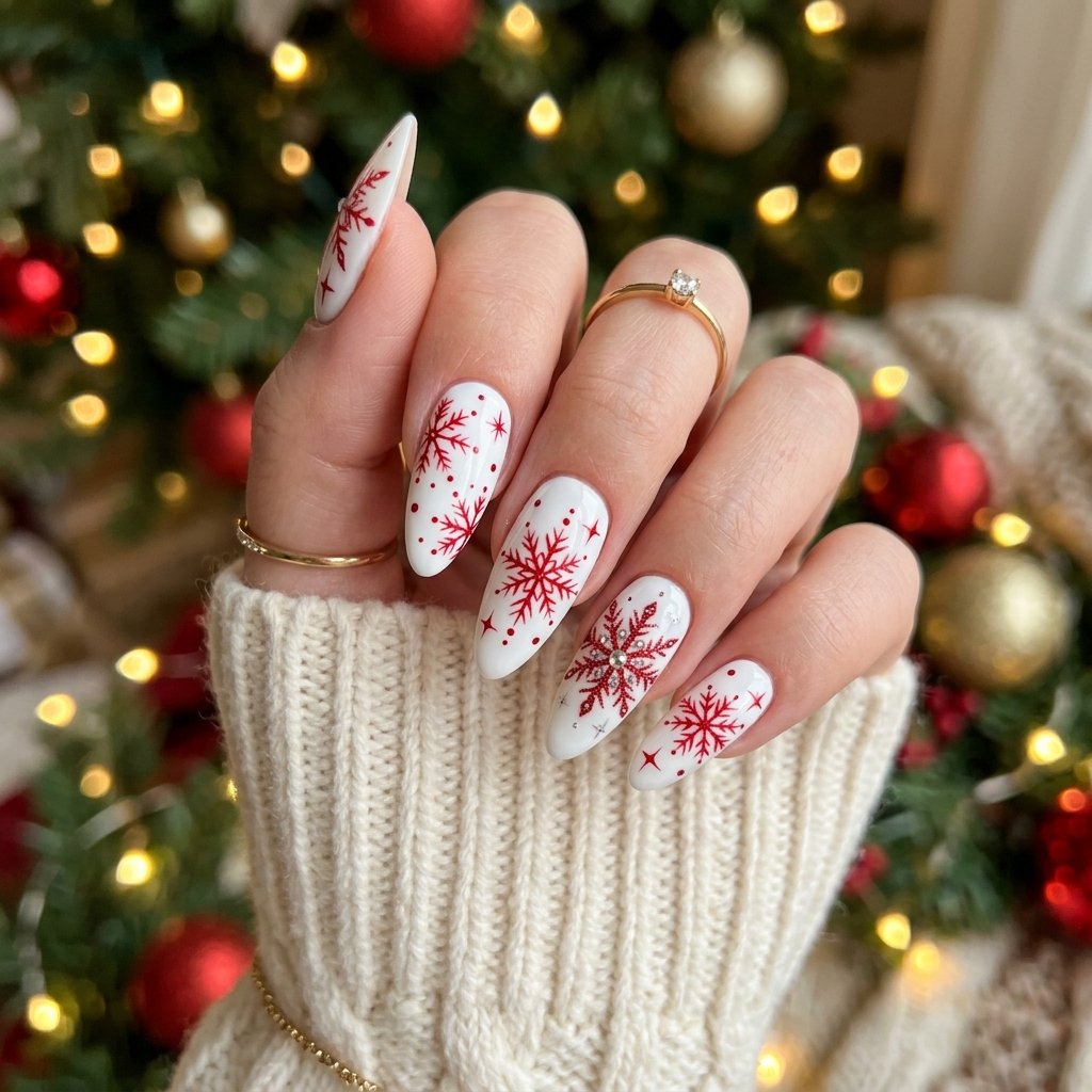 35 Red and White Christmas Nails Ideas to Inspire Your Holiday Look 26 Red and White Long Christmas Nails