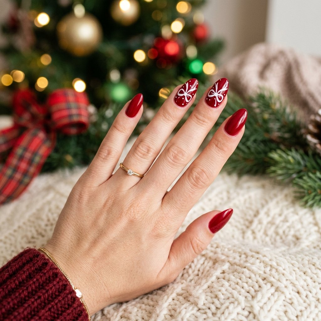 35 Red and White Christmas Nails Ideas to Inspire Your Holiday Look 35 Red and White Bow Nail Art