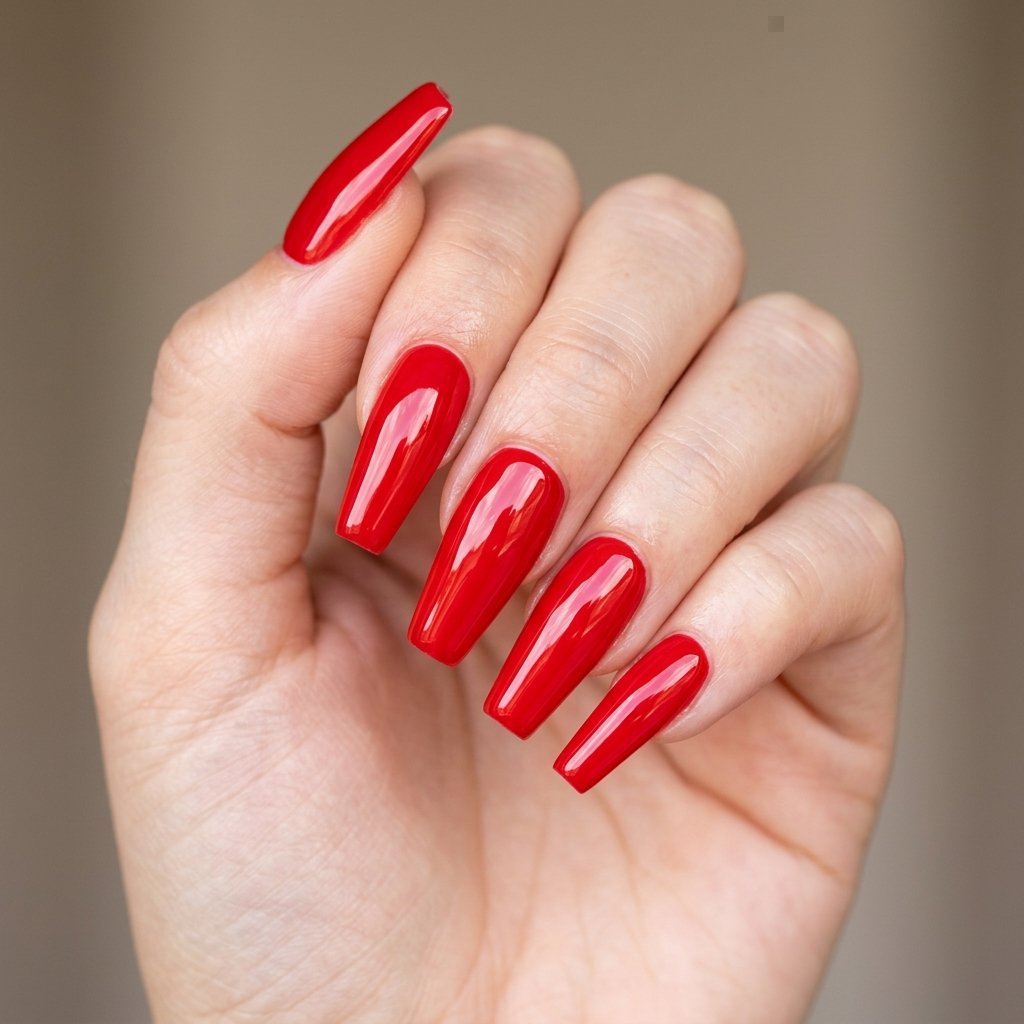 Bold Red Coffin Nails for Hot Days