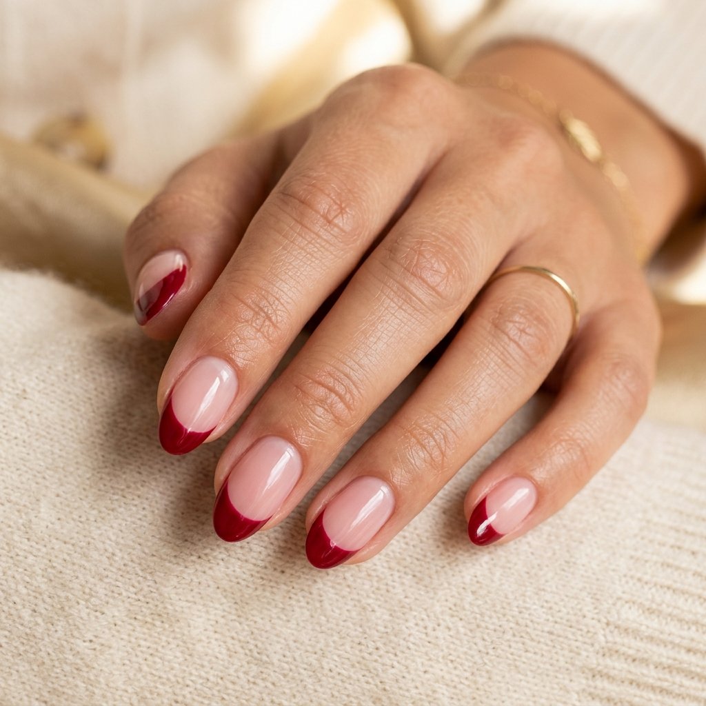 35 Fall French Tip Nails Ideas That Are Trending This Autumn Season 2026 4 Deep Red Fall French Tip Nails