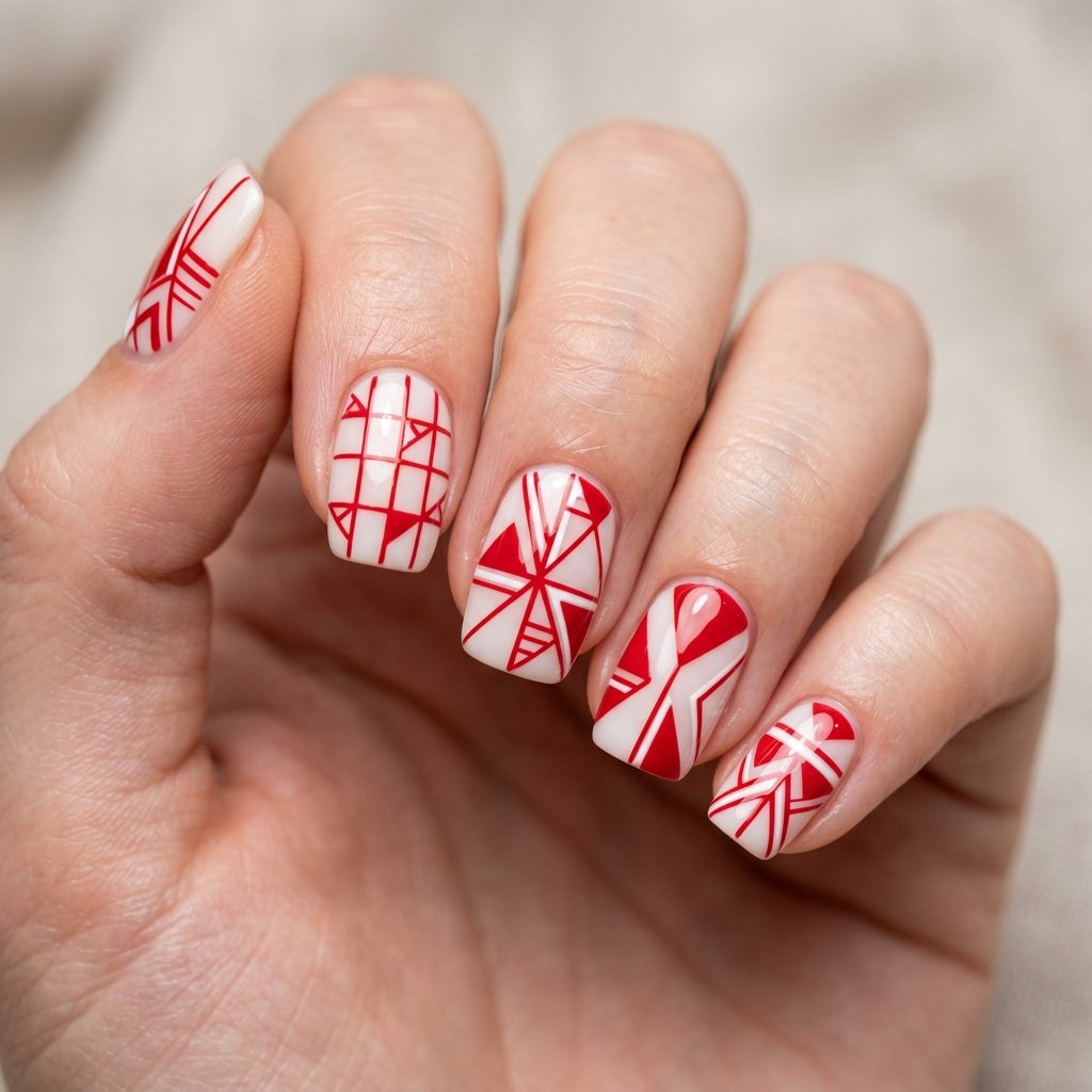 Red Geometric Nail Art for Modern Looks