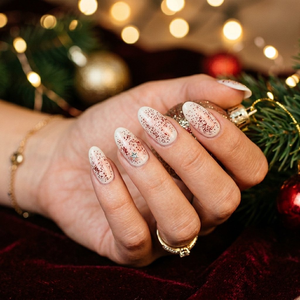 35 Red and White Christmas Nails Ideas to Inspire Your Holiday Look 5 Red Glitter Christmas Nails with White Base