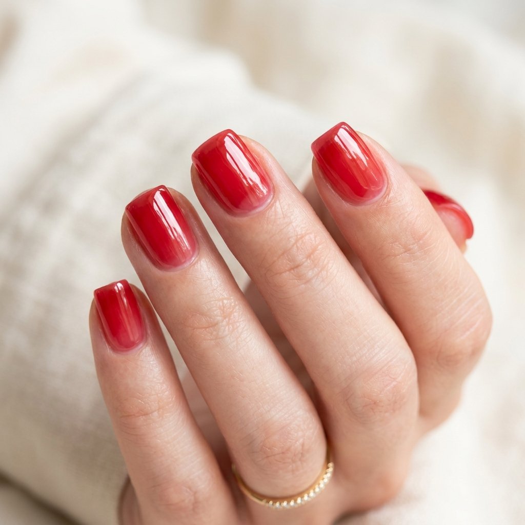 Sheer Red Jelly Nails for Summer