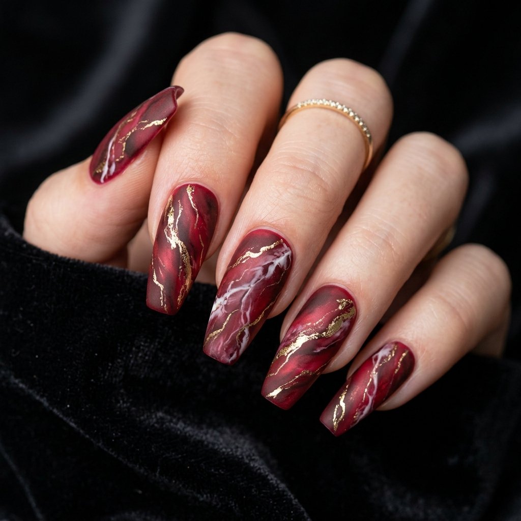Red Marble Nail Ideas for Summer