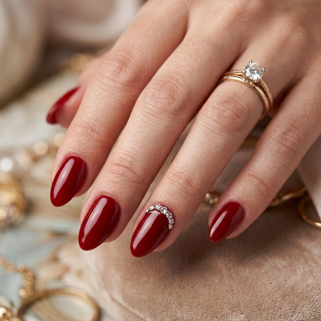 Red Rhinestone Embellished Nail Ideas
