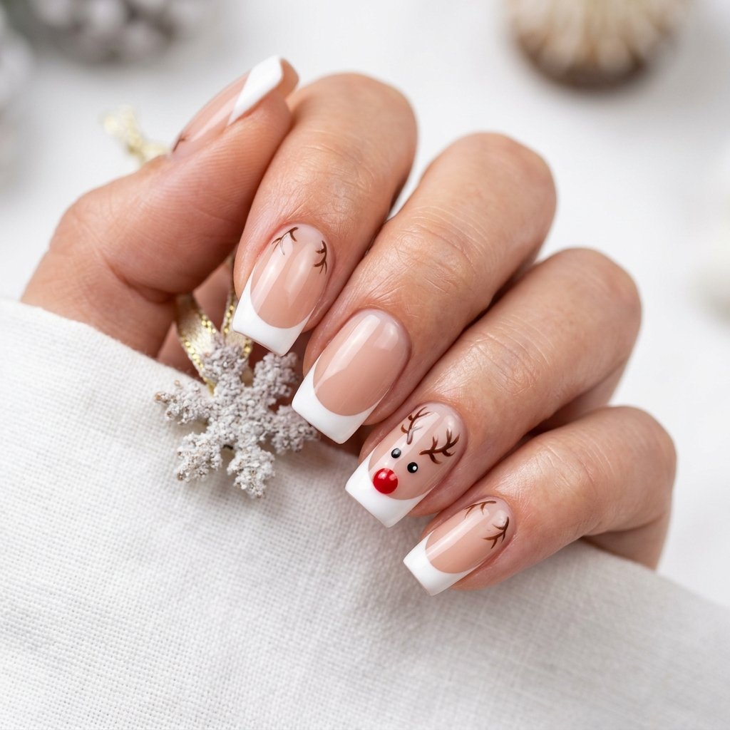 25 Reindeer Nails Ideas That Will Make Your Holiday Manicure Truly Magical 5 Red Nosed Reindeer French Tips