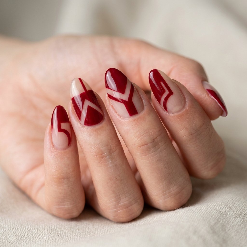 Red and Nude Negative Space Nails