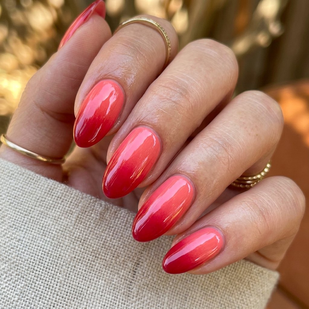 Glossy Red Ombre Summer Nails
