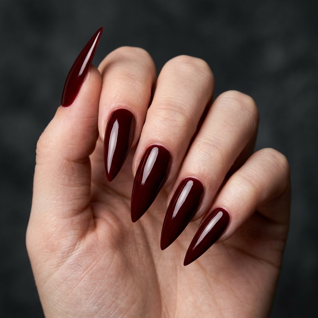 Deep Red Stiletto Nails for Summer