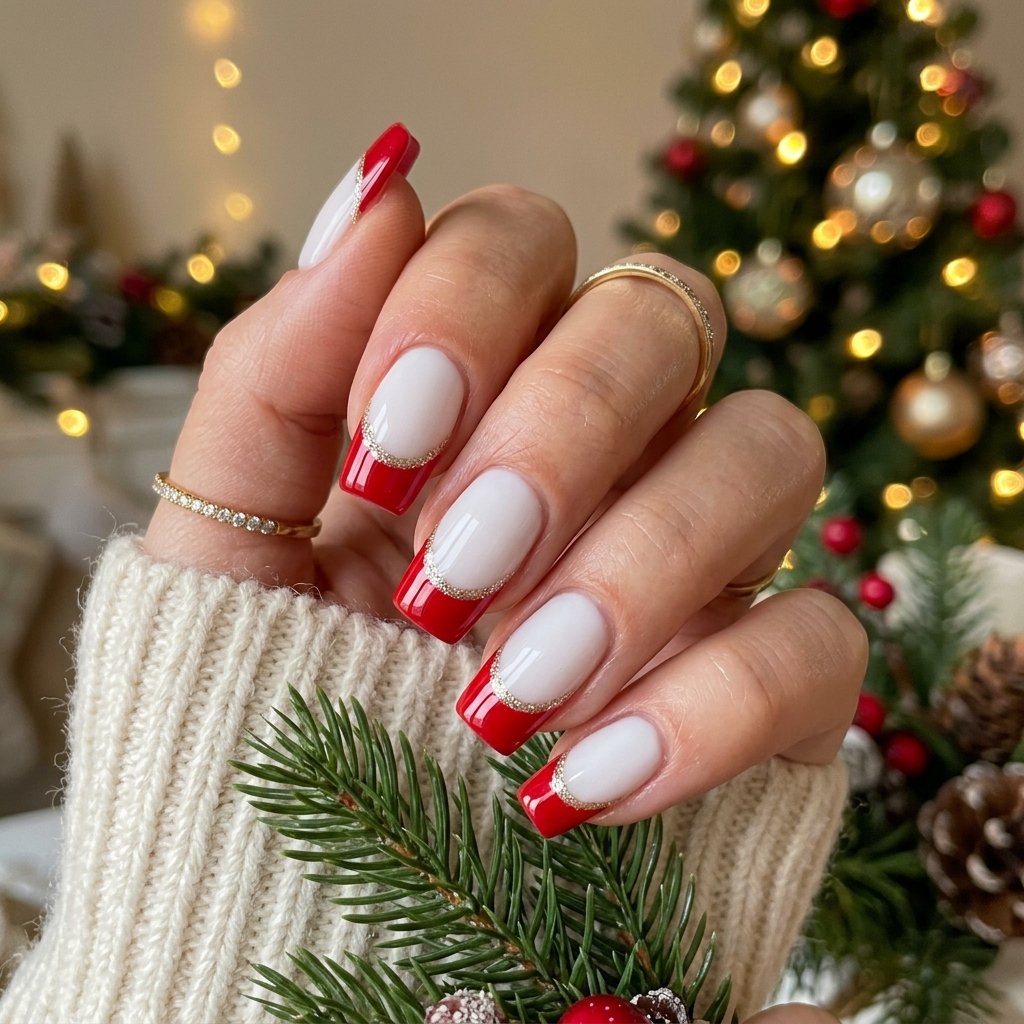 35 Red and White Christmas Nails Ideas to Inspire Your Holiday Look 34 Red and White Christmas French Tip Nails