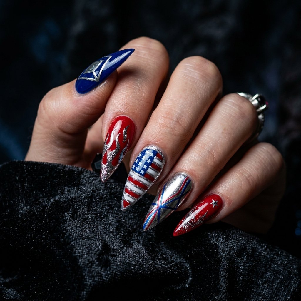 Stiletto Patriotic Nail Ideas
