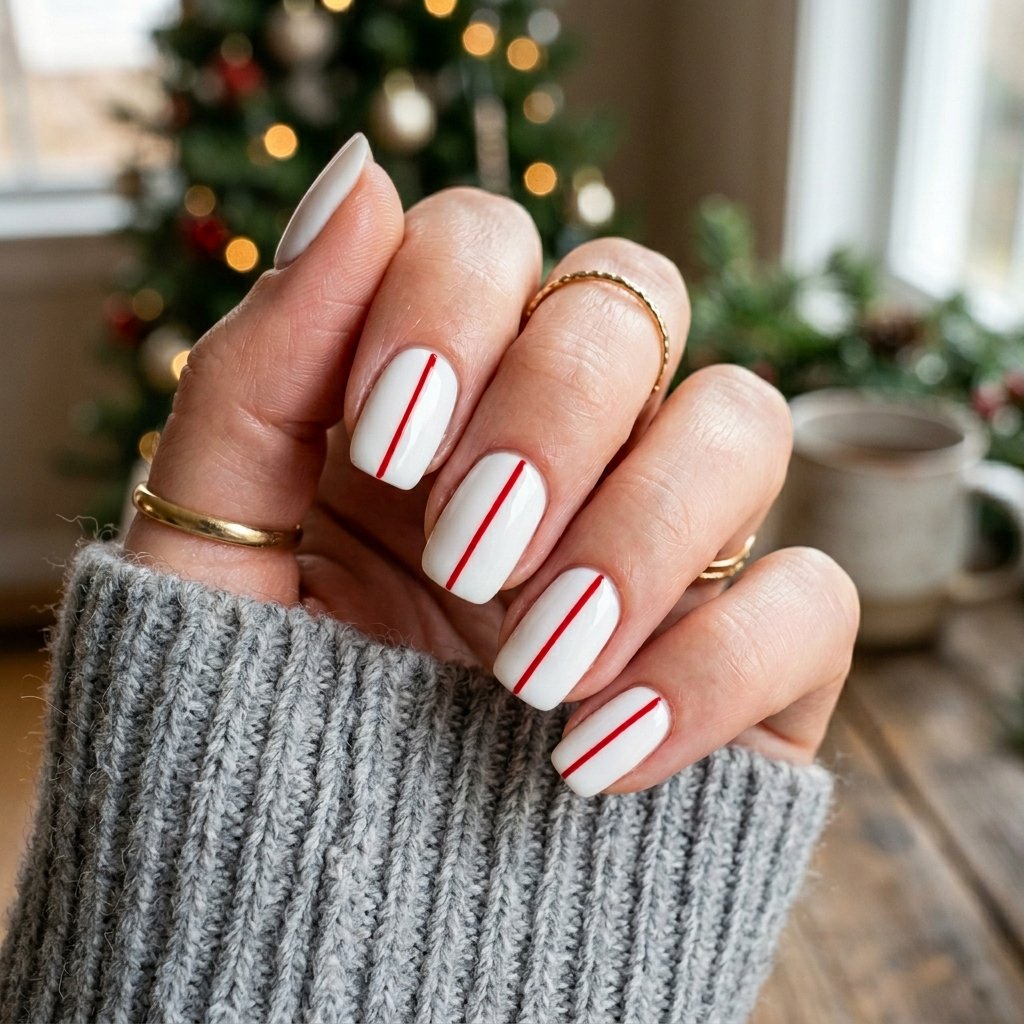 35 Red and White Christmas Nails Ideas to Inspire Your Holiday Look 19 Red and White Minimalist Christmas Nails