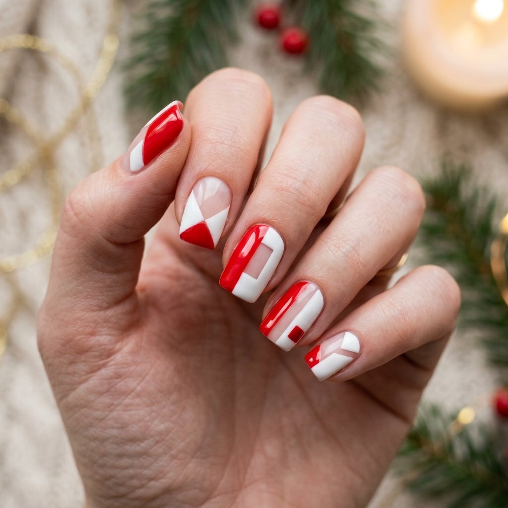 35 Red and White Christmas Nails Ideas to Inspire Your Holiday Look 31 Red and White Negative Space Christmas Nails