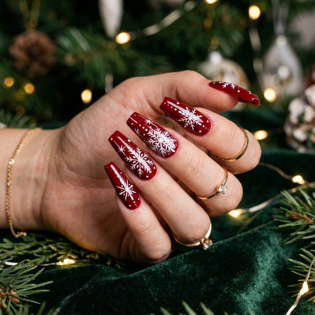 35 Red and White Christmas Nails Ideas to Inspire Your Holiday Look 27 Red and White Coffin Christmas Nails