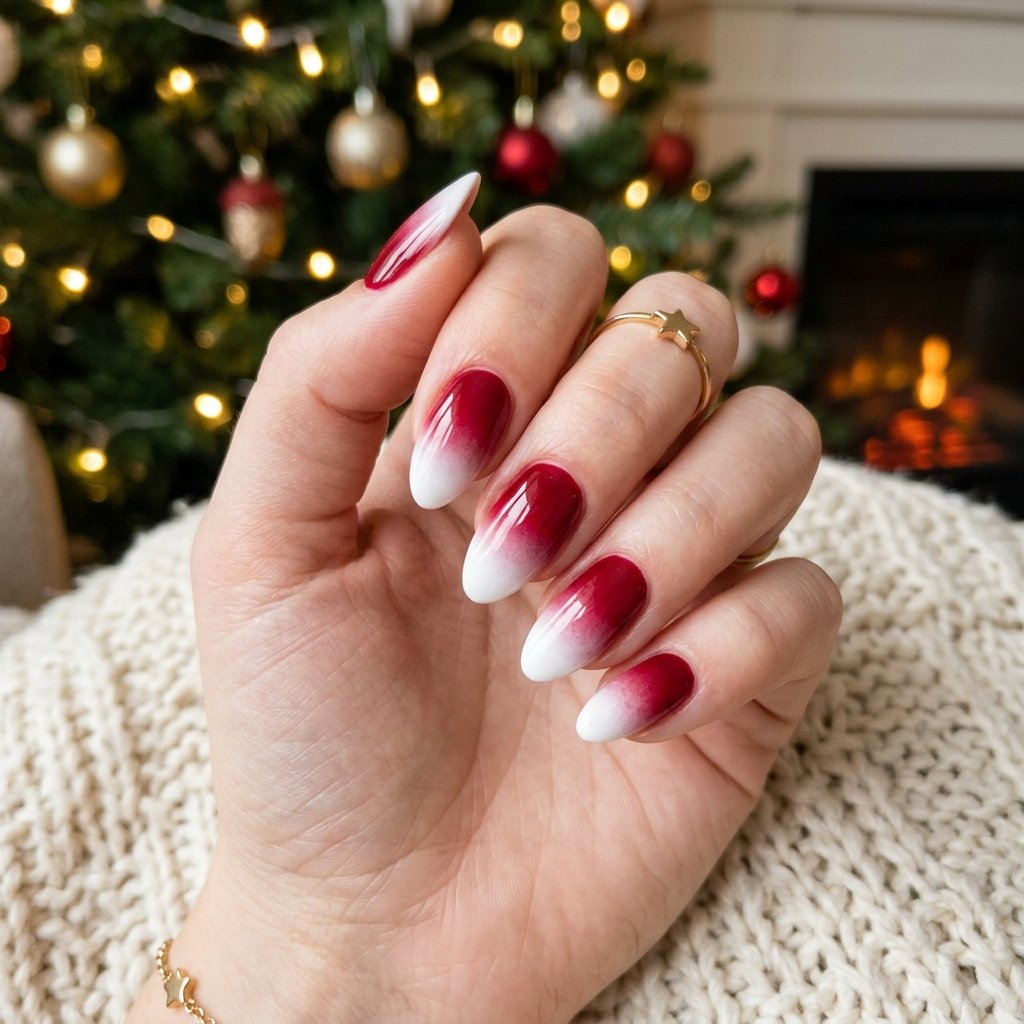 35 Red and White Christmas Nails Ideas to Inspire Your Holiday Look 9 Red and White Ombre Christmas Nails