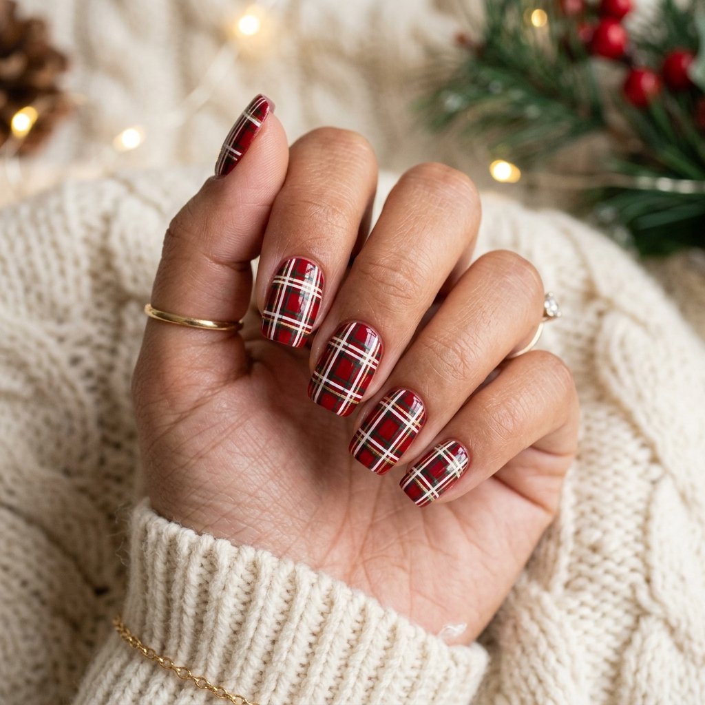 35 Red and White Christmas Nails Ideas to Inspire Your Holiday Look 7 Red and White Plaid Christmas Nails