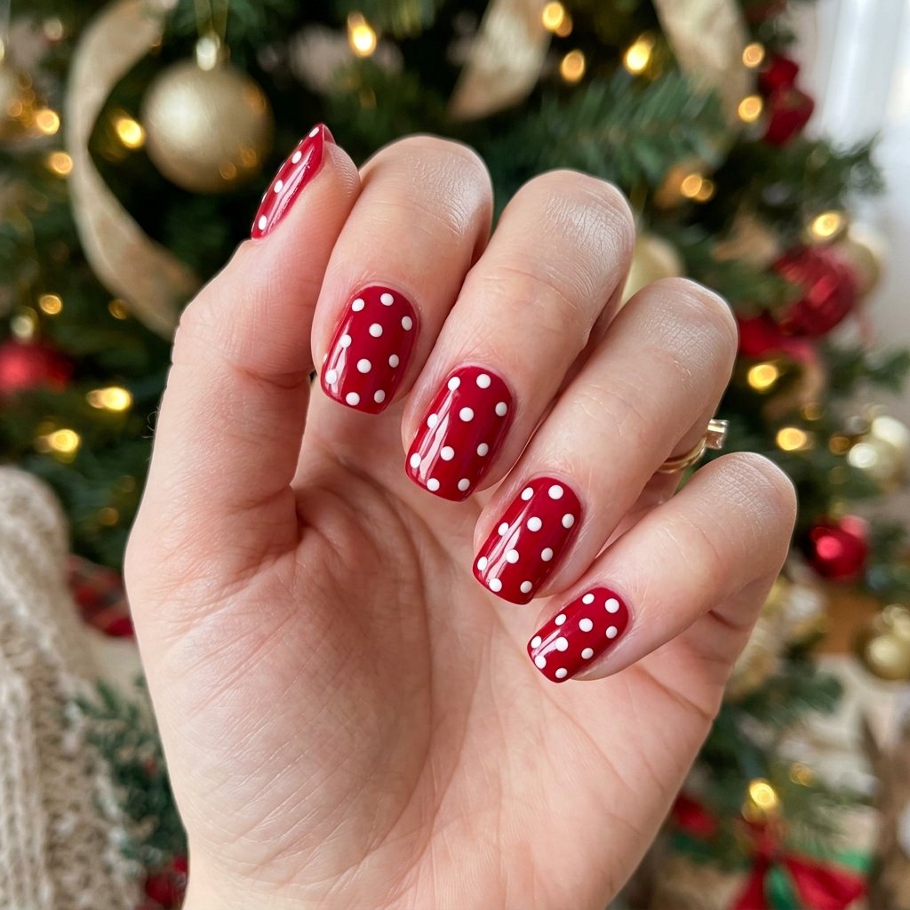 35 Red and White Christmas Nails Ideas to Inspire Your Holiday Look 11 Red and White Polka Dot Christmas Nails