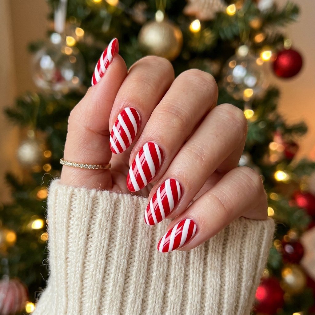 35 Red and White Christmas Nails Ideas to Inspire Your Holiday Look 2 Red and White Striped Christmas Nails