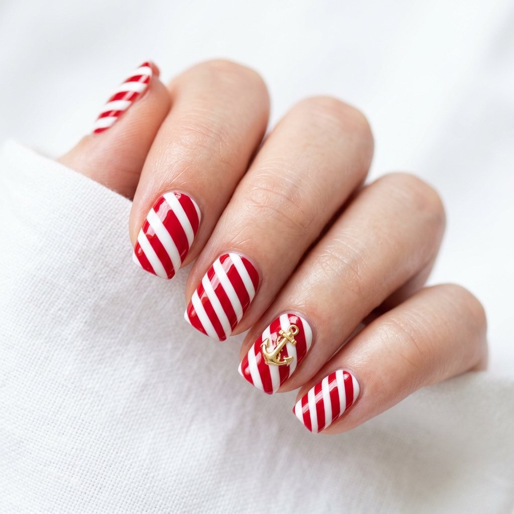 Red and White Striped Nail Designs