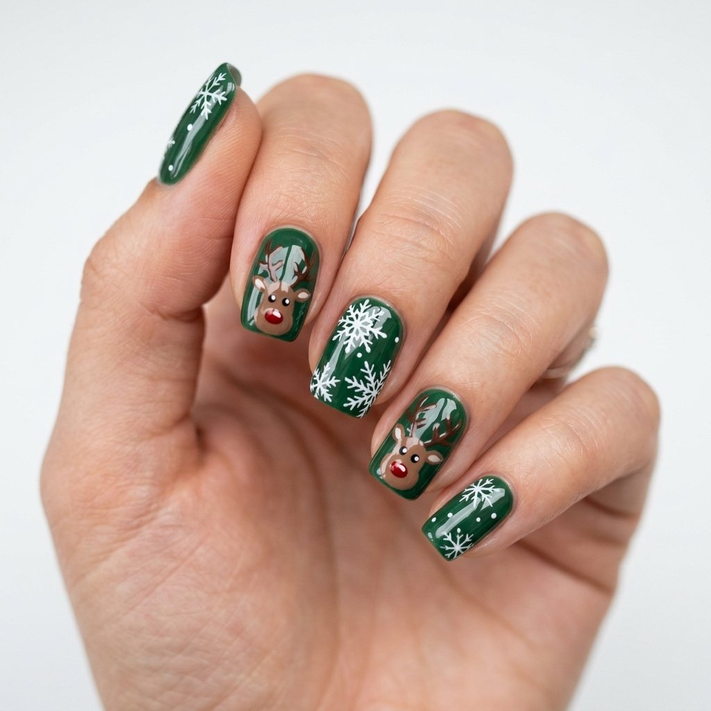 25 Reindeer Nails Ideas That Will Make Your Holiday Manicure Truly Magical 9 Reindeer and Snowflake Nail Designs