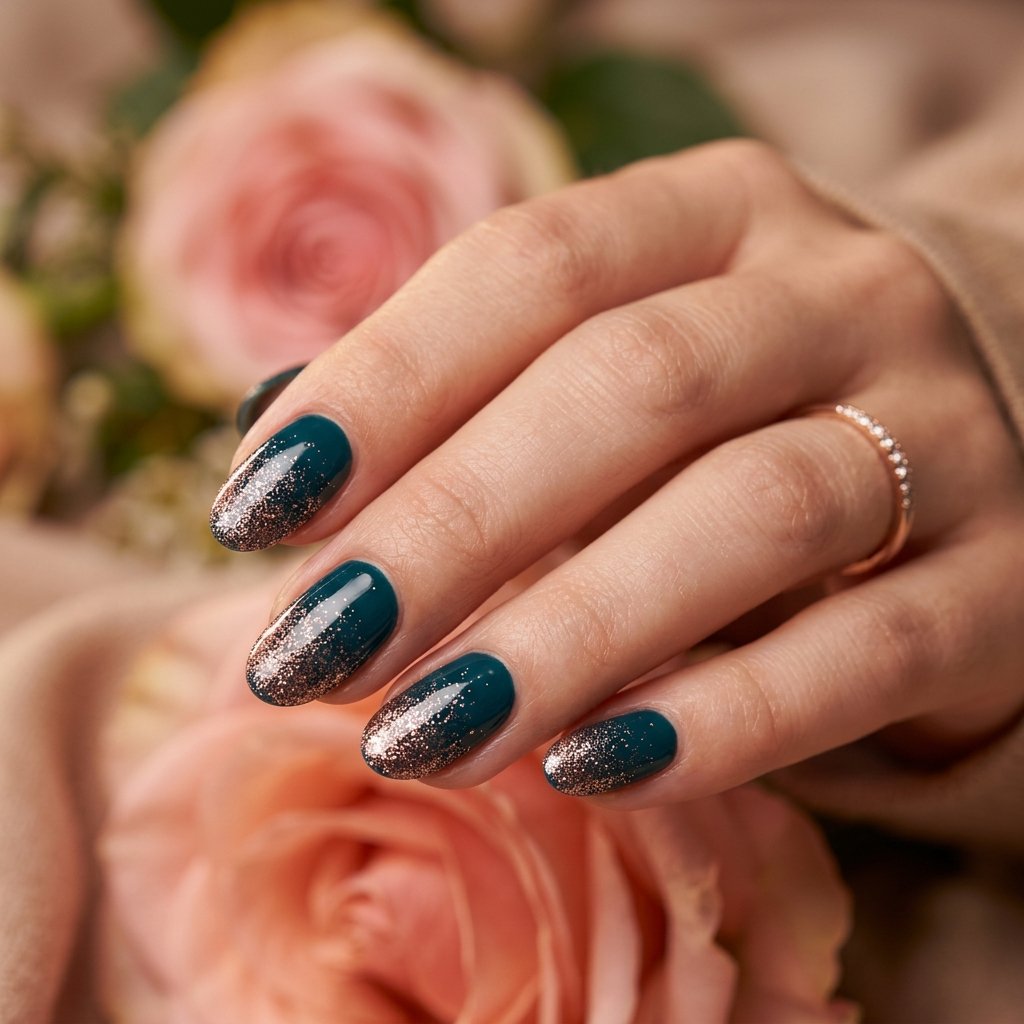 34 Best Dark Teal Nails Ideas: Elegant Colors to Try Now 22 Romantic Rose Gold Glitter Dust
