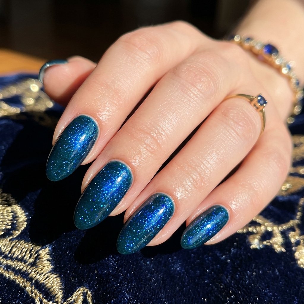 34 Best Dark Teal Nails Ideas: Elegant Colors to Try Now 30 Royal Blue Shimmer Infused