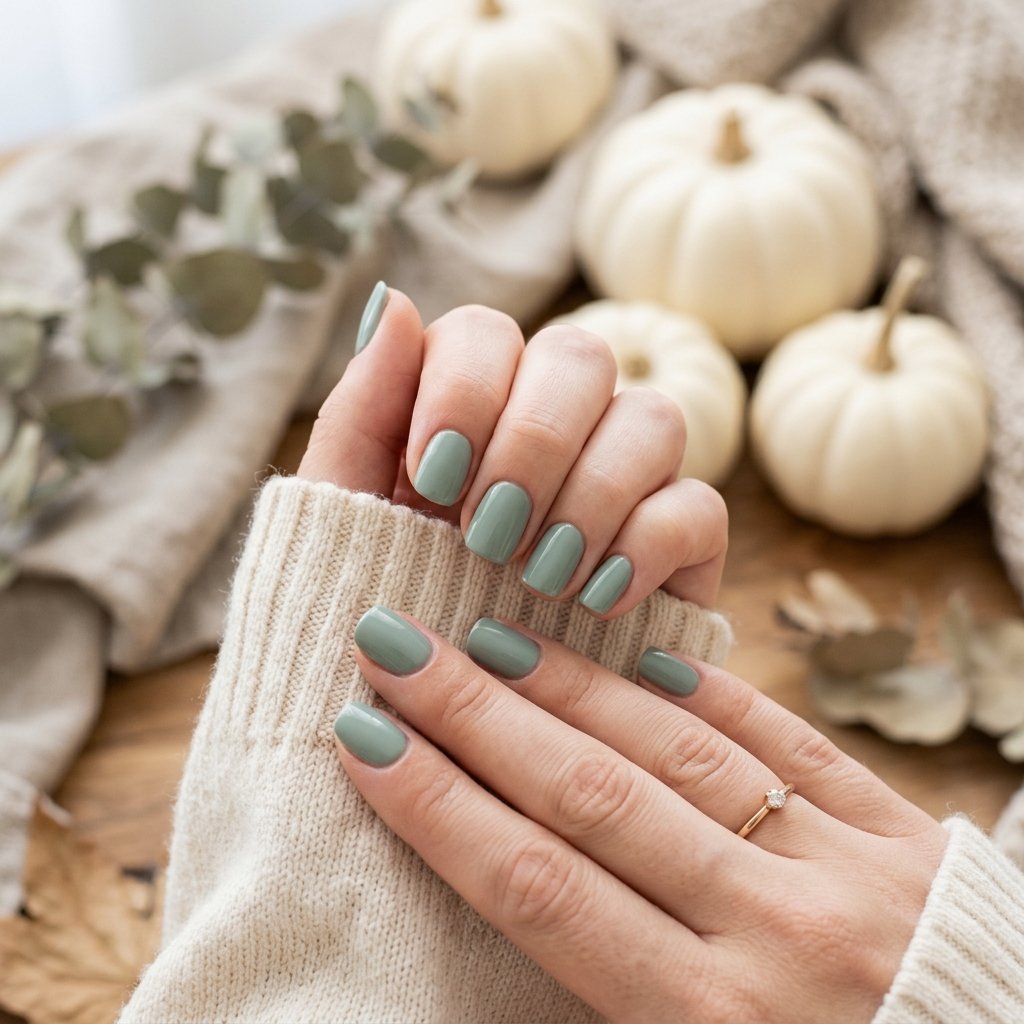 35 Best Green Fall Nails Ideas for Modern Autumn Style 5 Sage Earth Tone