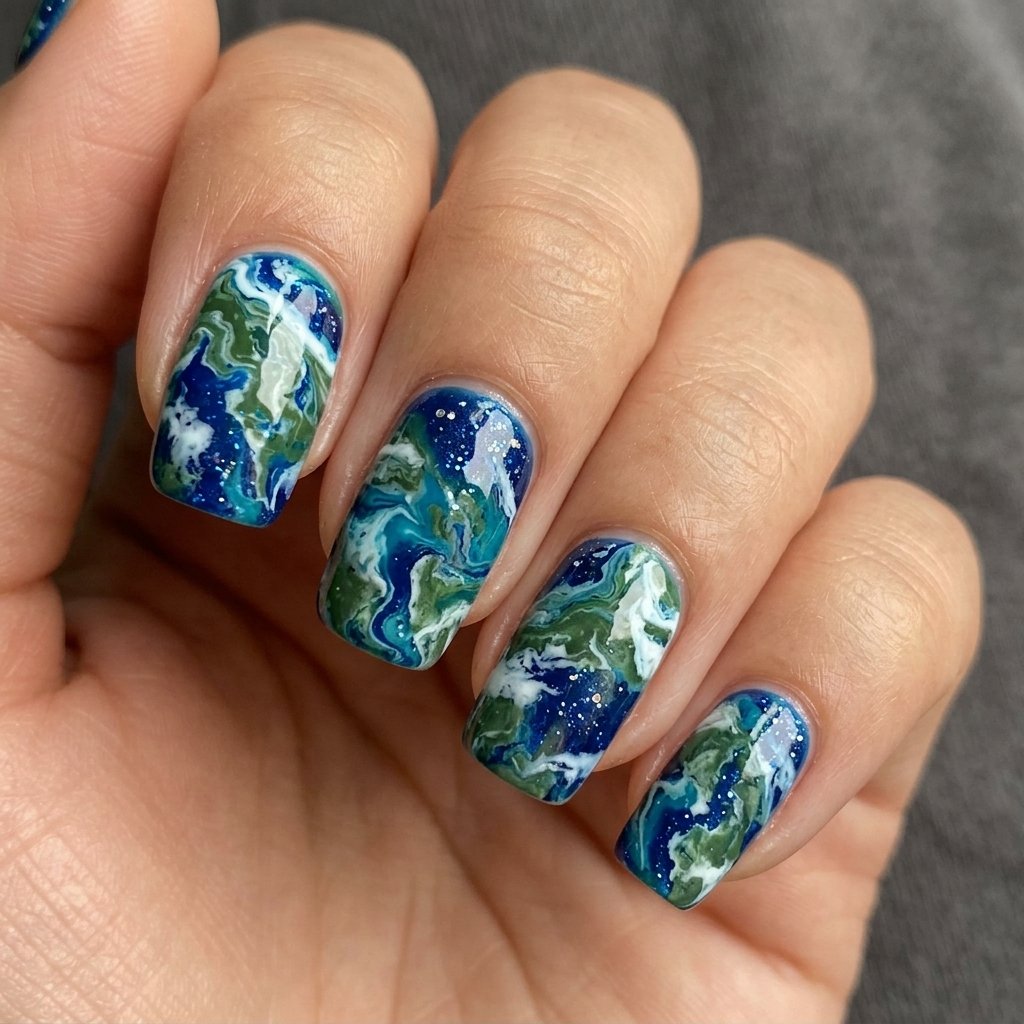 32 Galaxy Nails Ideas: Master the Aesthetic of the Cosmos 29 Satellite View Planet Design