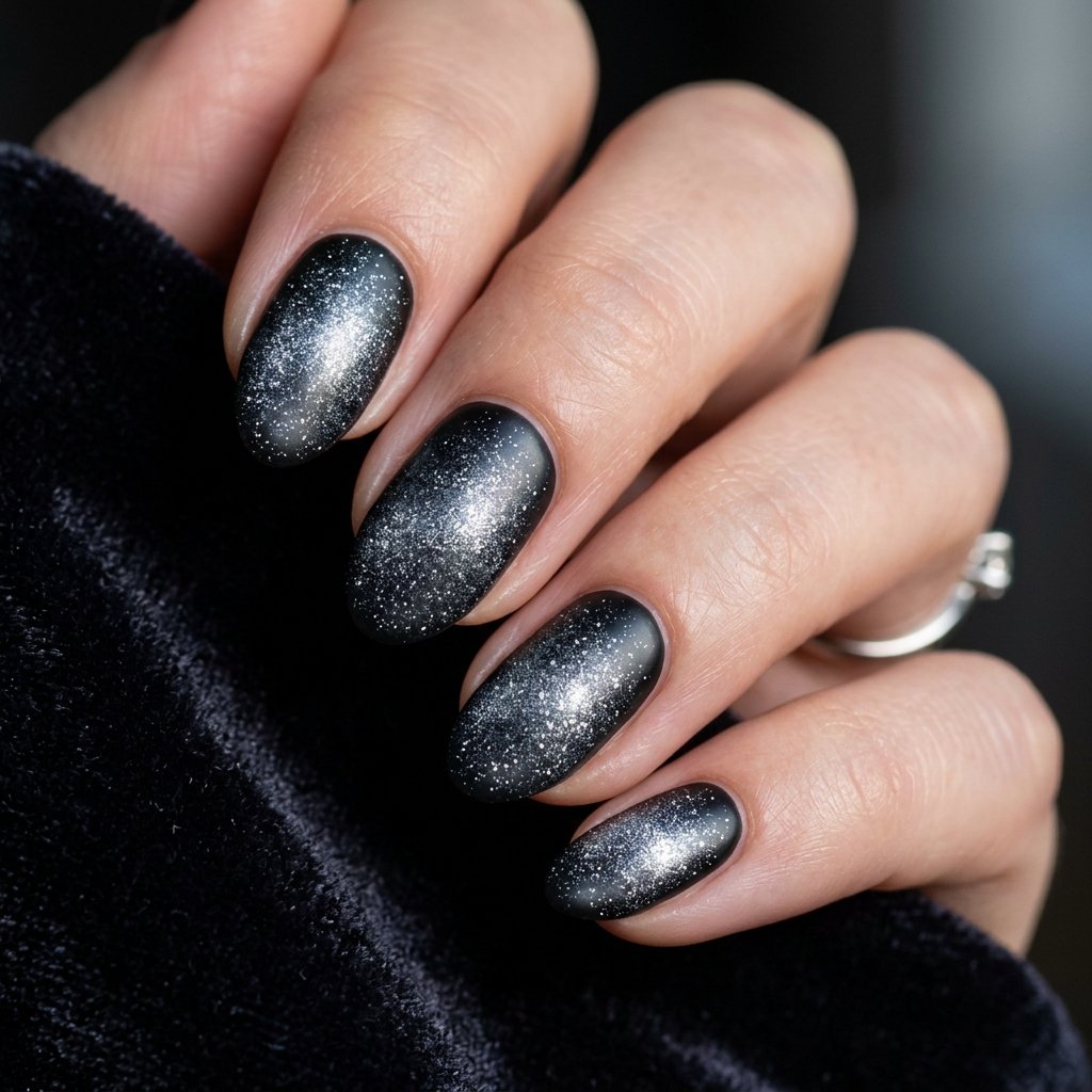 Shimmering Silver Dust over Black Base